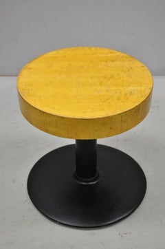 Vintage Industrial Round Butcher Block Wood 18" Cast Iron Pedestal Base Stool