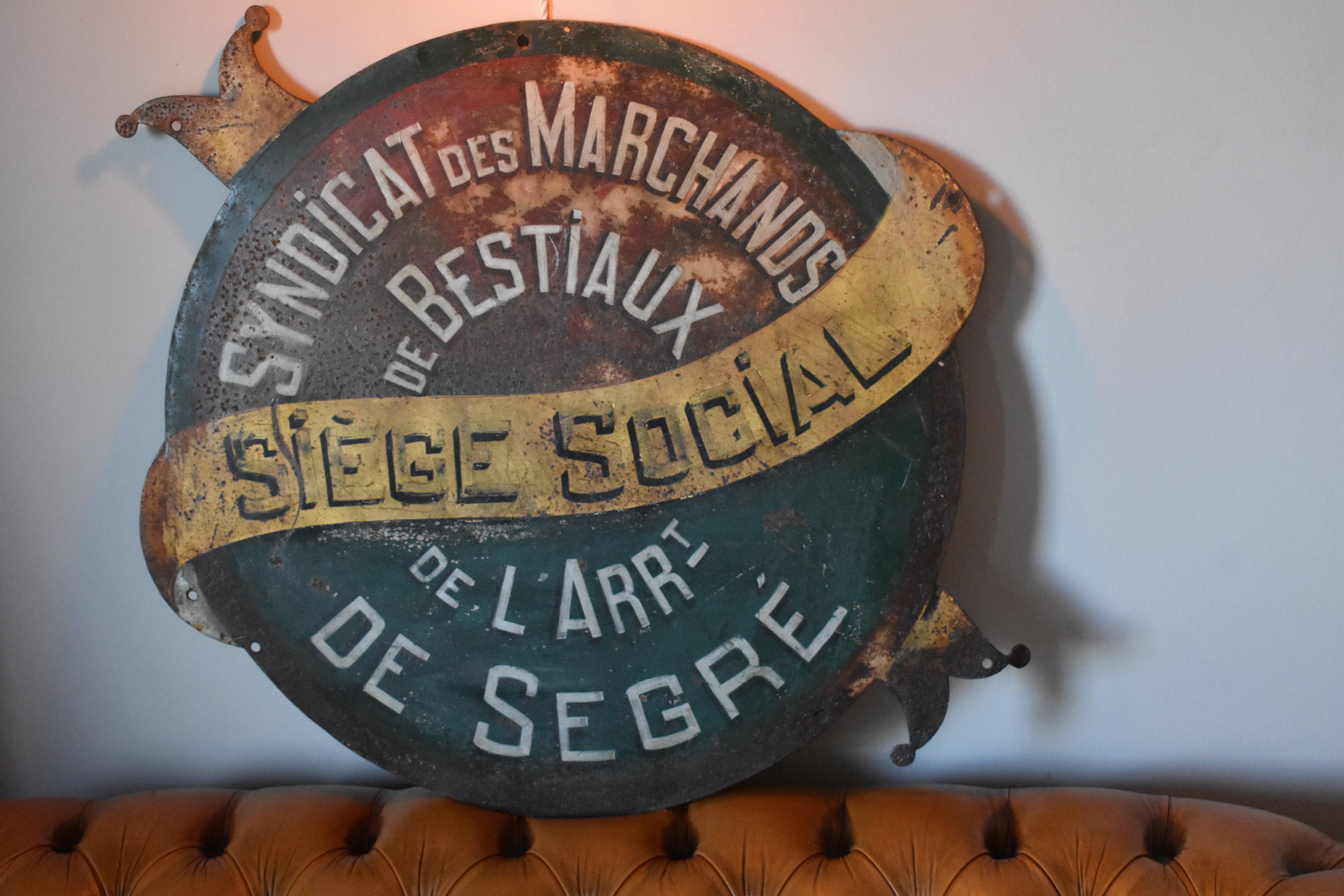 Vintage Industrial Round Iron Advertising Sign for Mancave Loft or Store For Sale 2