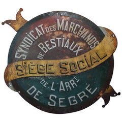 Vintage Industrial Round Iron Advertising Sign for Mancave Loft or Store