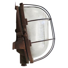 Vintage Industrial Rust Cast Iron Striped Clear Glass Sconce Wall Light