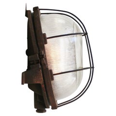 Vintage Industrial Rust Cast Iron Striped Clear Glass Sconce Wall Light