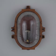 Vintage Industrial Rusted Bulkhead Wall Light with Prismatic Glass