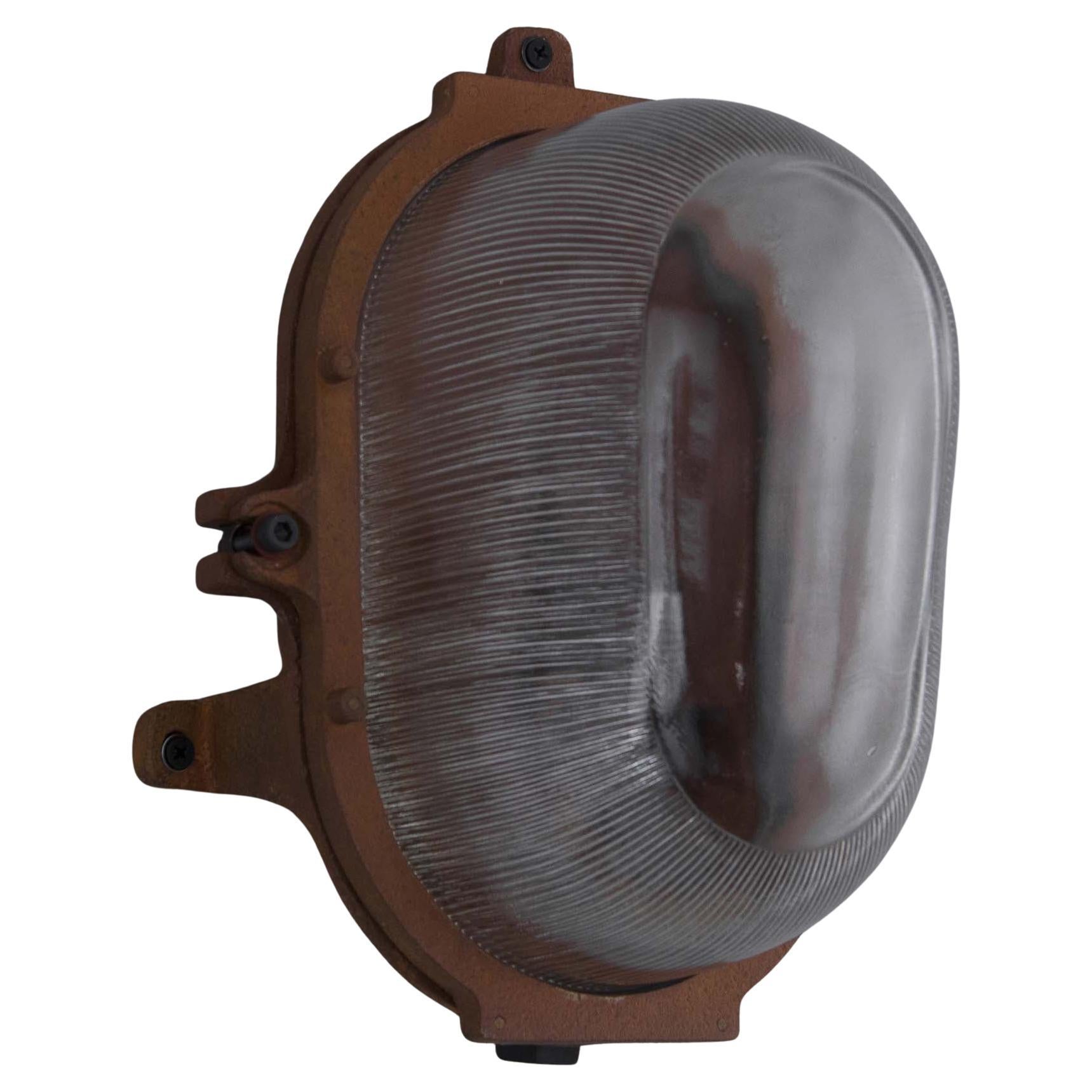 Vintage Industrial Rusted Bulkhead Wall Light with Prismatic Glass