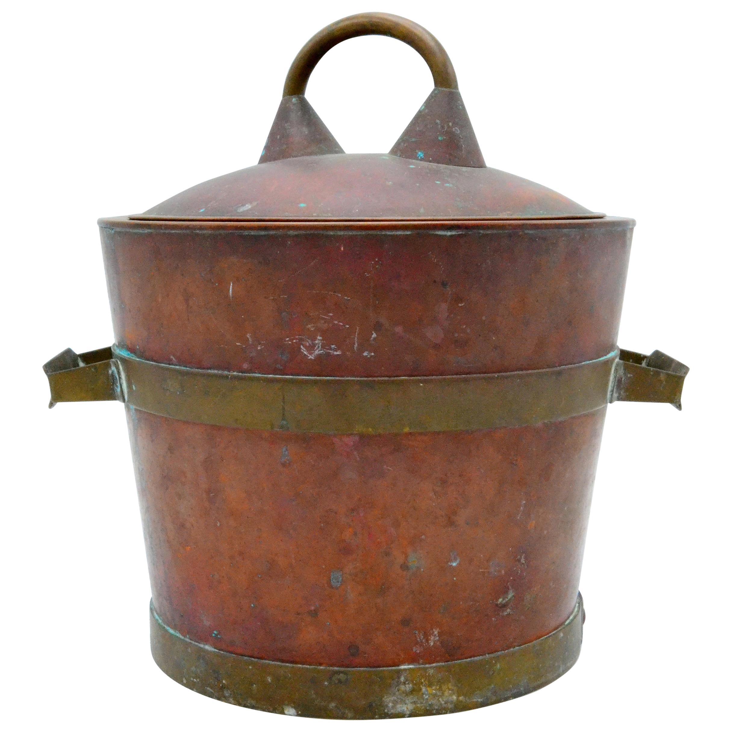 Vintage Industrial Rustic Copper and Brass Ice Bucket