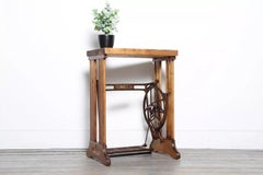 Vintage Industrial Rustic Machinists Wood & Metal Side Table or Lamp Stand