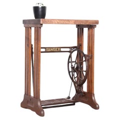 Antique Industrial Rustic Machinists Wood & Metal Side Table or Lamp Stand