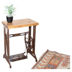 Mesa auxiliar o pie de lámpara de madera y metal de maquinista rústico industrial vintage