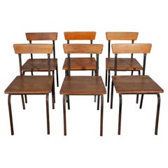Vintage Industrial School Chairs by Tubax, Solid Wood & Tubular Frame, 1950s