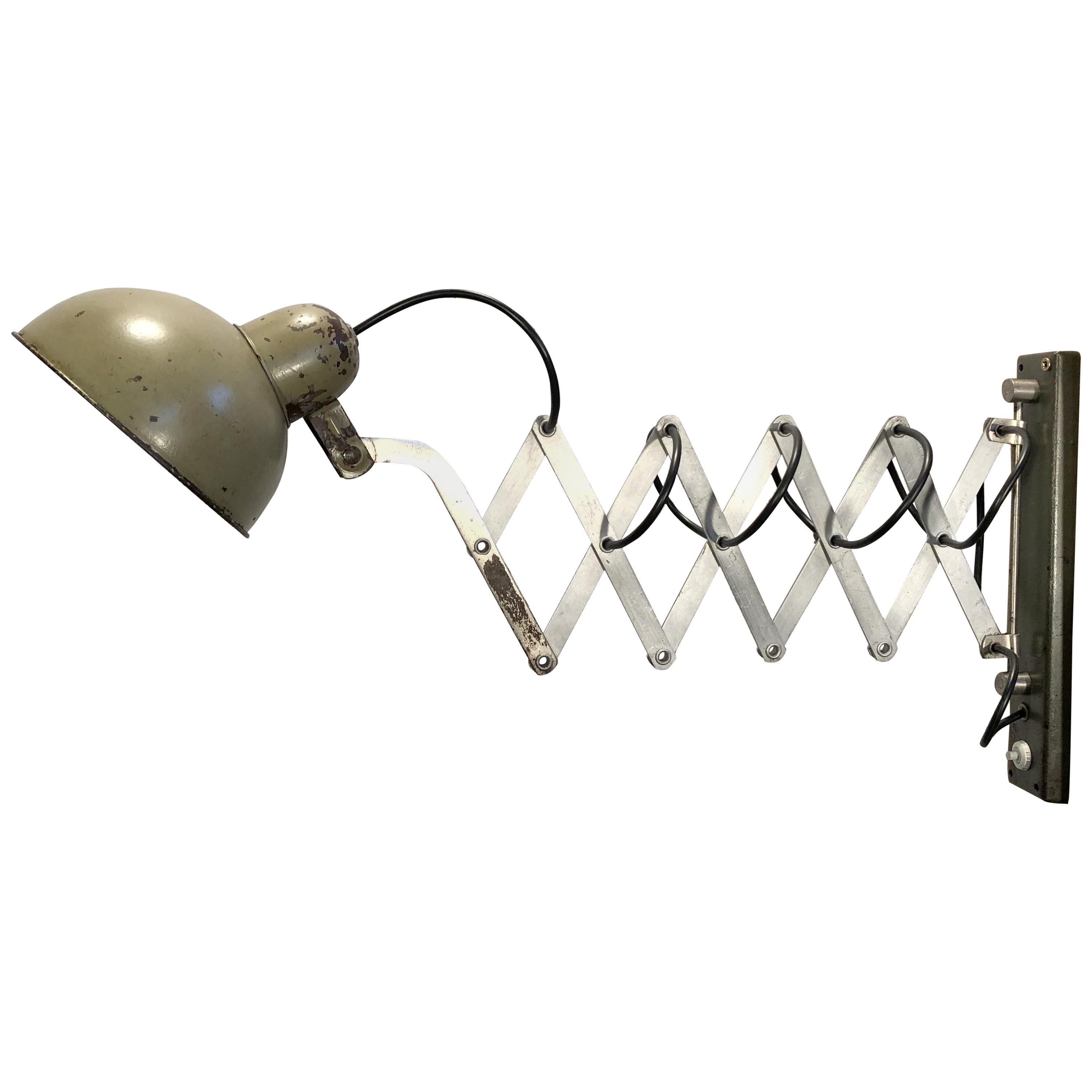 Vintage Industrial Scissor Wall Lamp with Green Cone Shade at 1stdibs