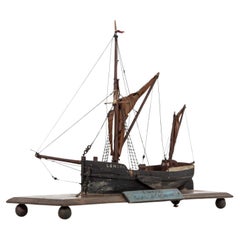 Vintage Industrial Scratch Built Thames Barge Sailing Boat Model Diorama, C.1930