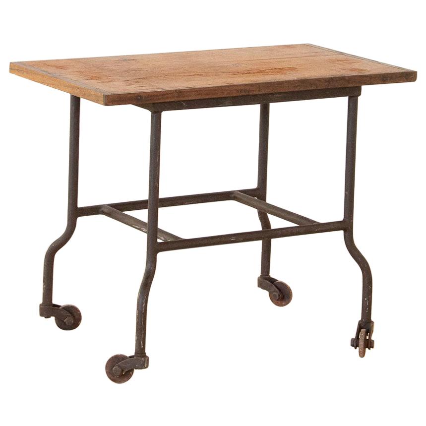 Vintage Industrial Side Table on Wheels
