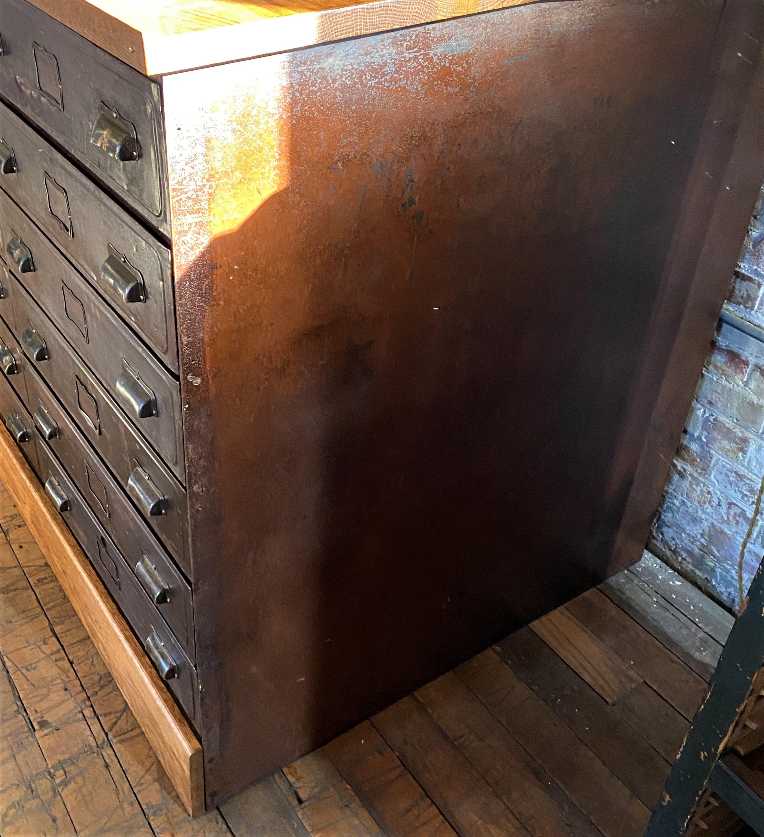 20th Century Vintage Industrial Slant Top Cabinet with Task Lamp For Sale