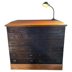Vintage Industrial Slant Top Cabinet with Task Lamp