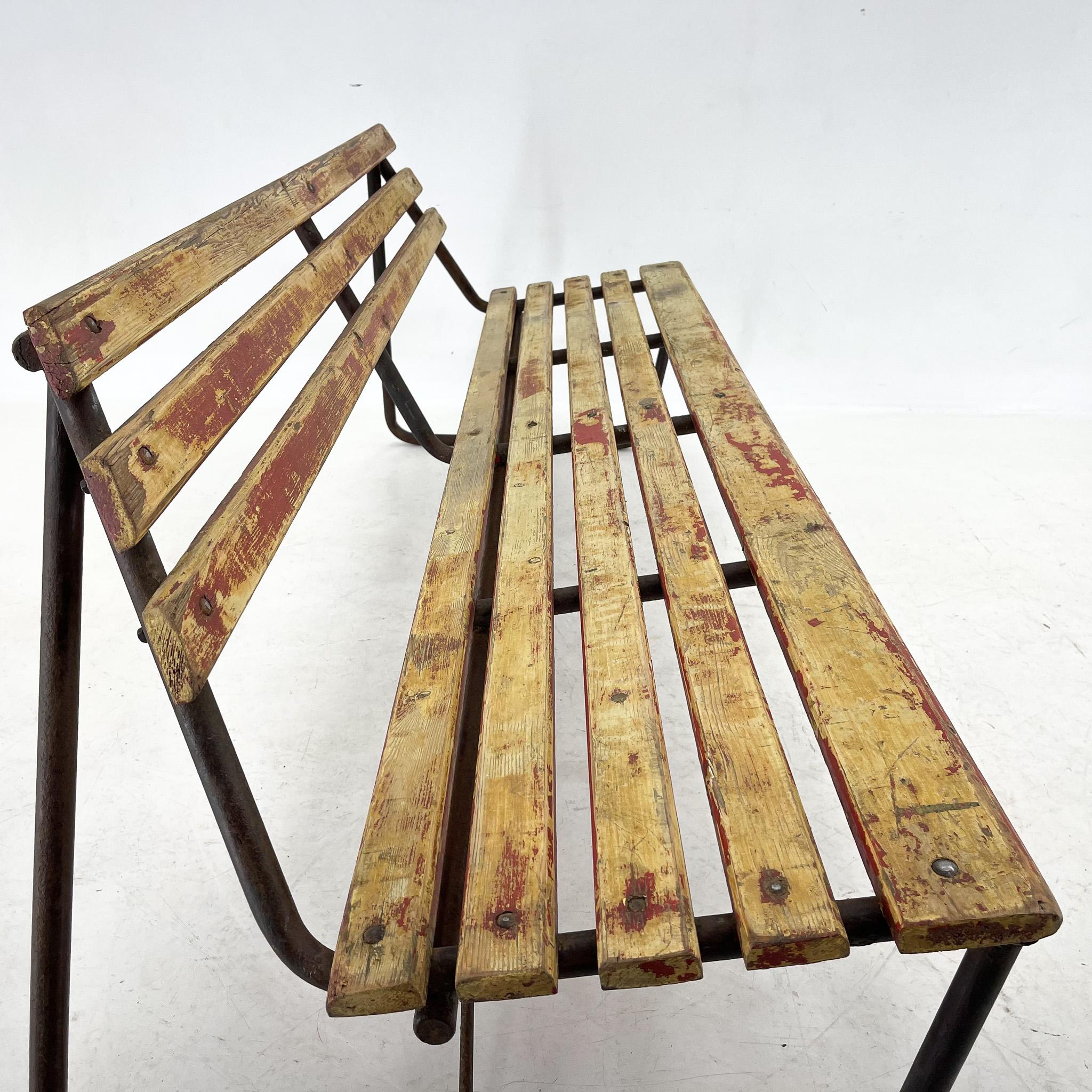 Vintage Industrial Slatted Bench with Original Patina In Good Condition For Sale In Praha, CZ