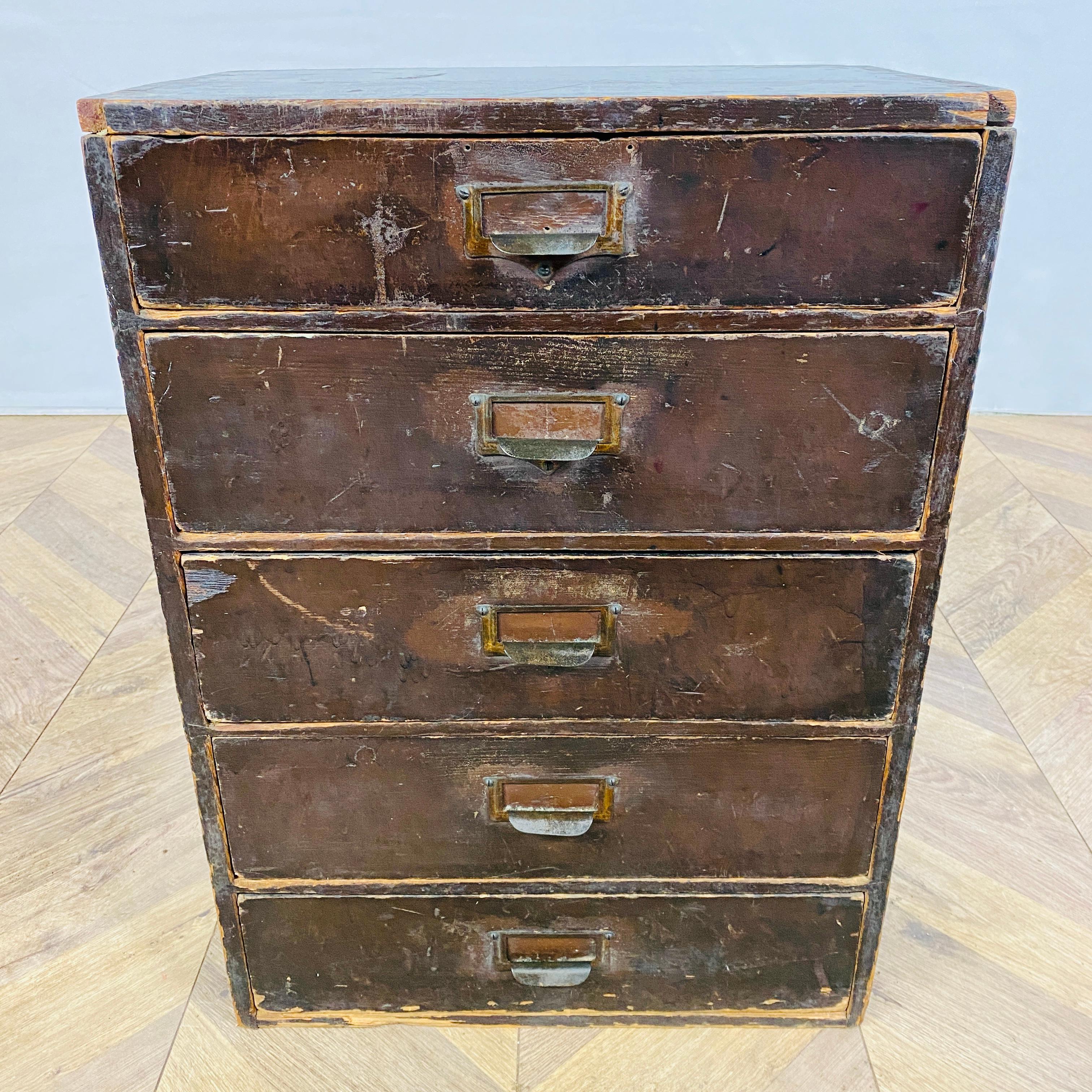 Vintage Industrial Small Pine Drawers, 1920s For Sale 8