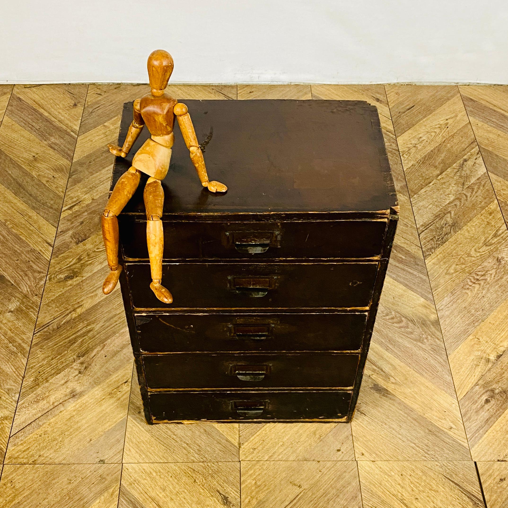 British Vintage Industrial Small Pine Drawers, 1920s For Sale