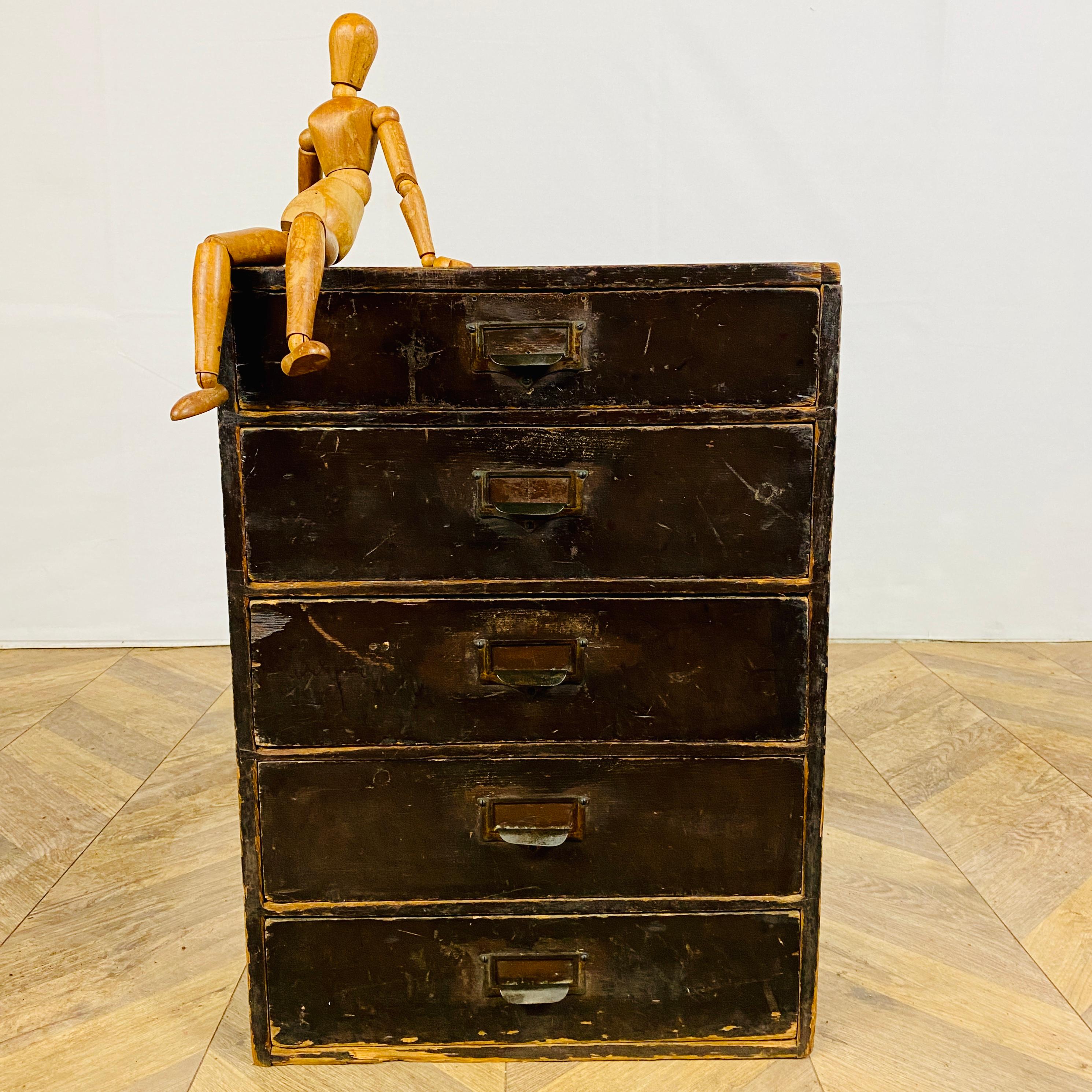 Early 20th Century Vintage Industrial Small Pine Drawers, 1920s For Sale