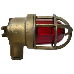 Vintage Industrial SOS Alarm Wall Sconce in Brass and Red Glass, 1940s