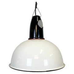 Vintage Industrial Soviet White Enamel Pendant Light, 1960s