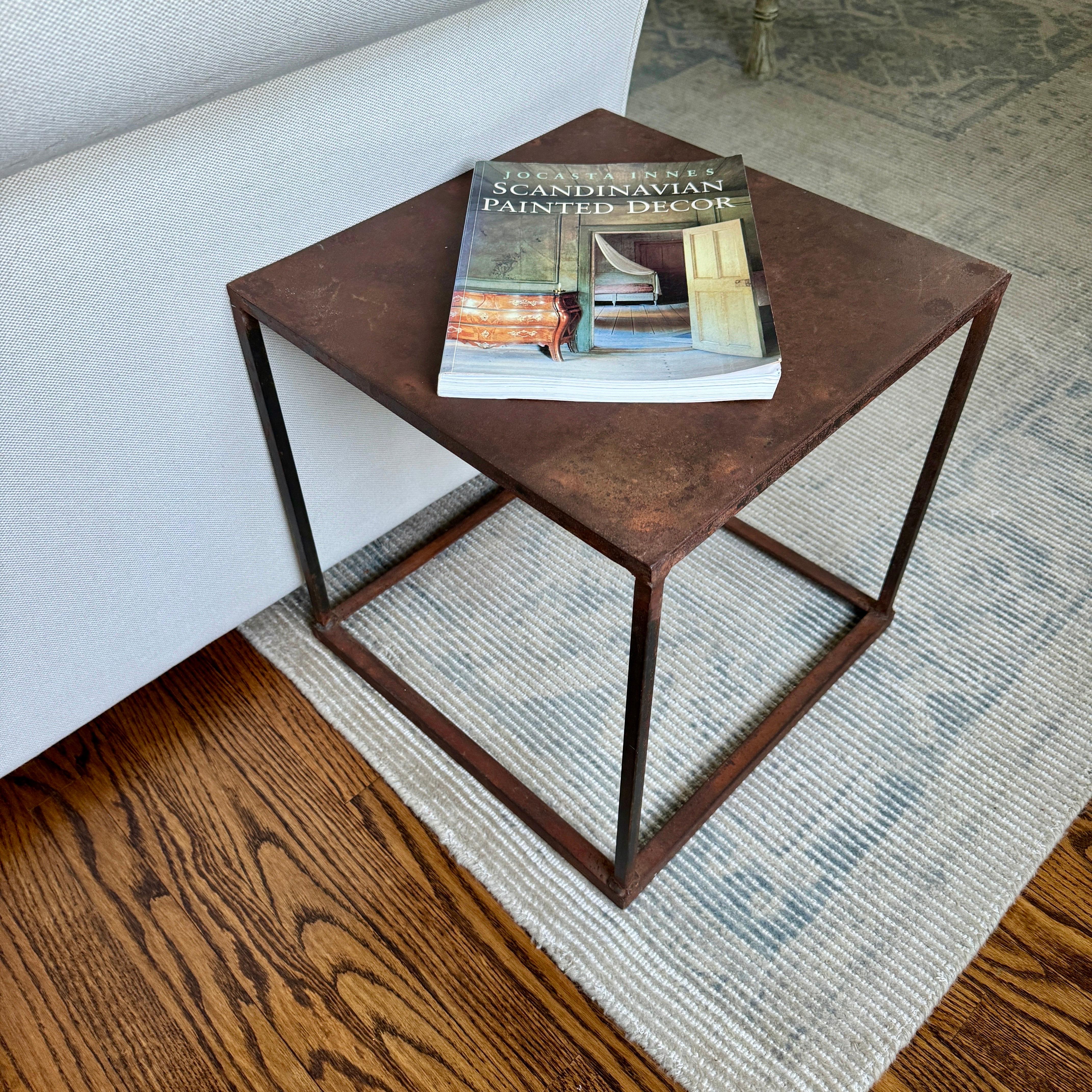 Welded Vintage Industrial Square Cube Iron Side Table, American 1960´s For Sale
