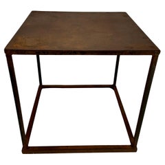 Antique Industrial Square Cube Iron Side Table, American 1960´s