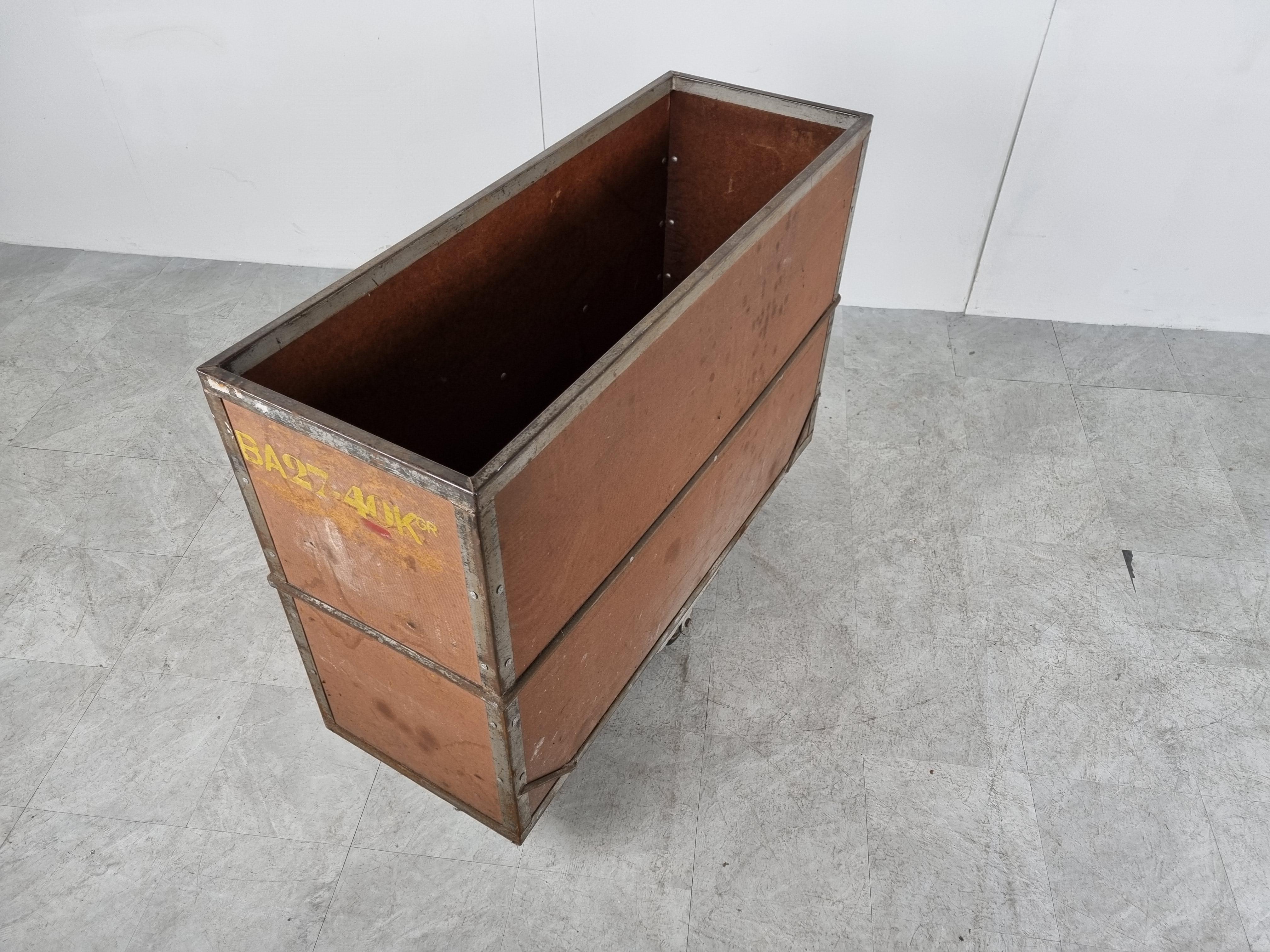 Vintage Industrial Steel and Wooden Trolley, 1950s For Sale 4