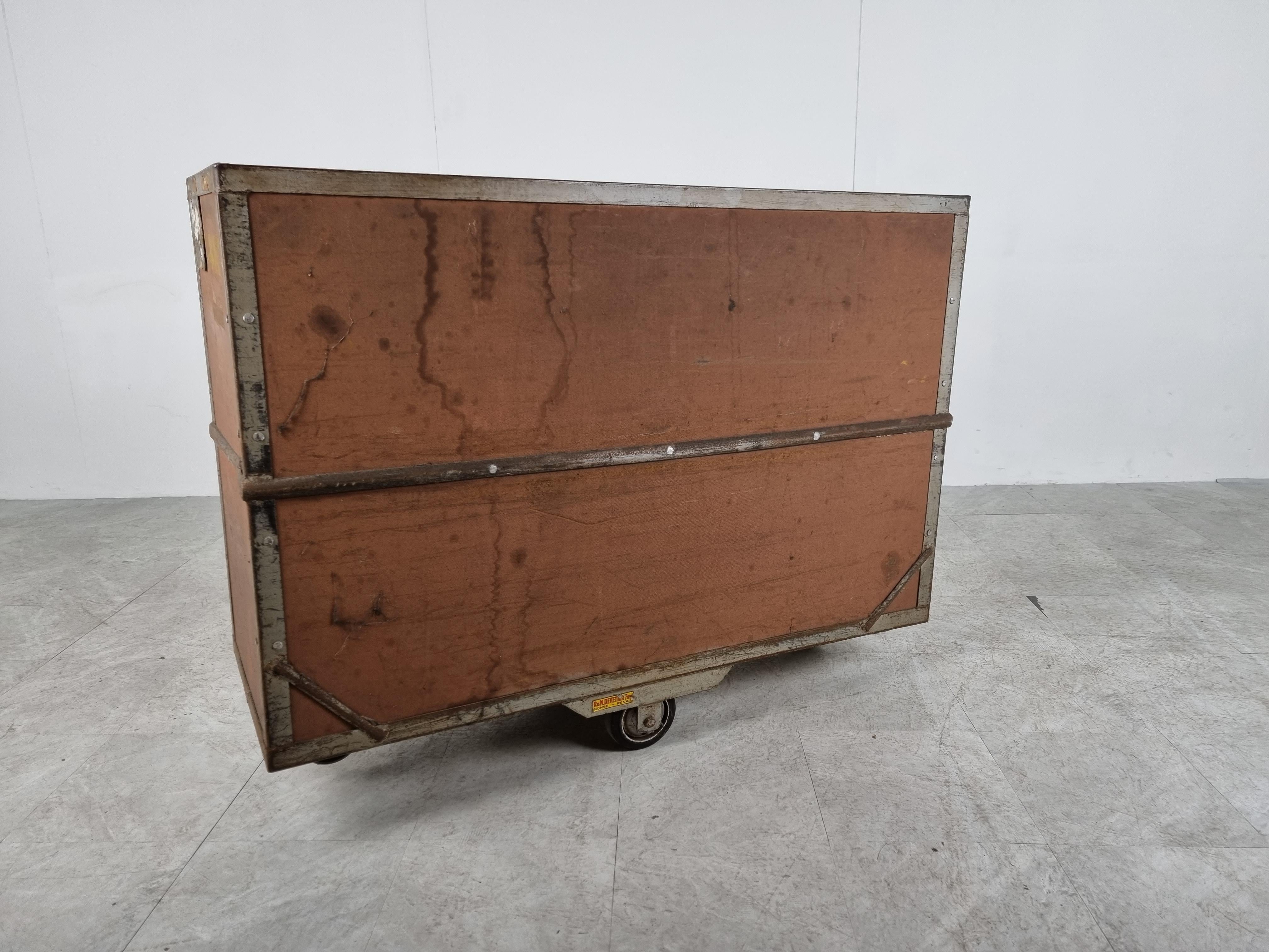 Mid-20th Century Vintage Industrial Steel and Wooden Trolley, 1950s For Sale