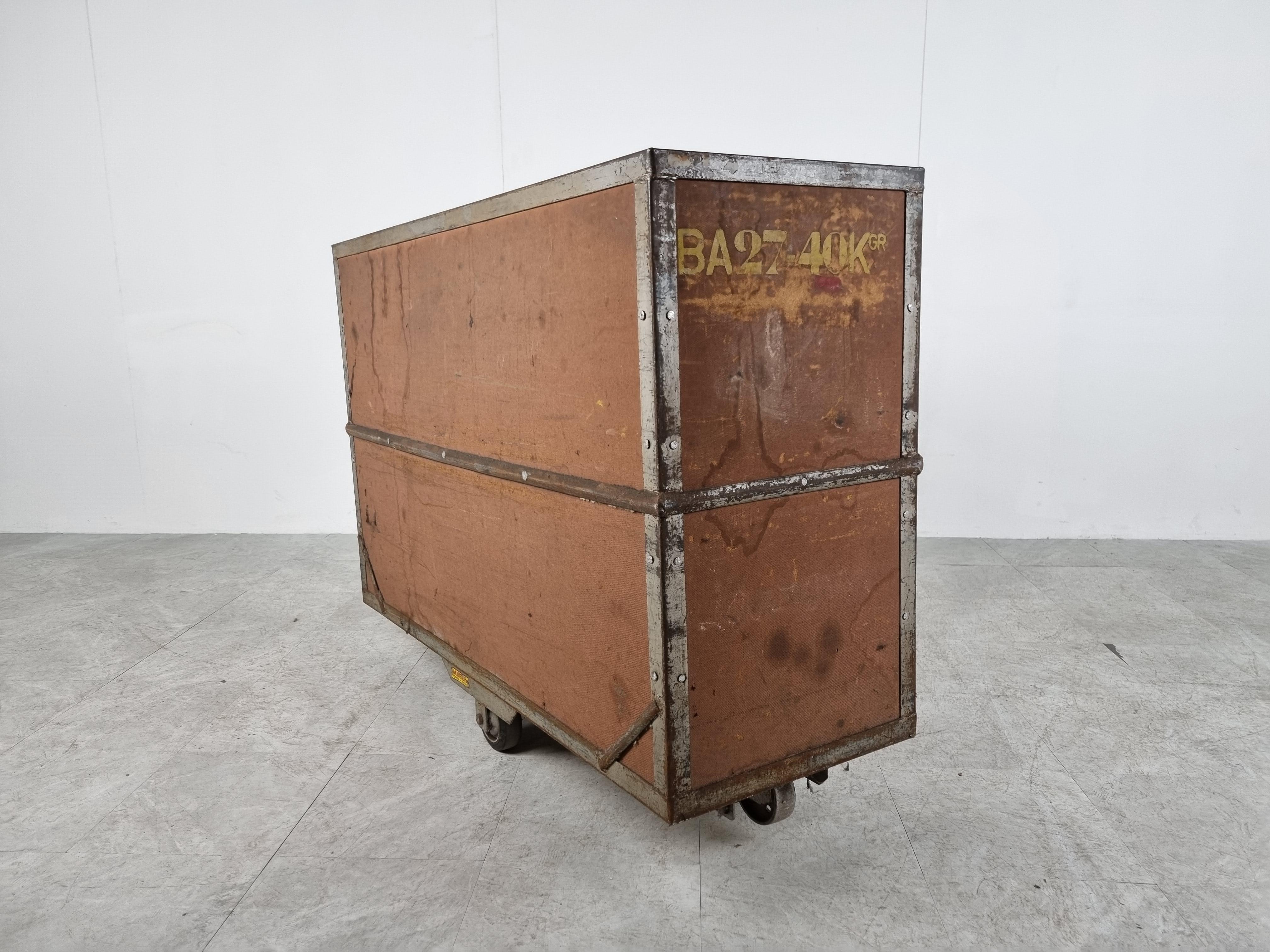 Vintage Industrial Steel and Wooden Trolley, 1950s For Sale 1