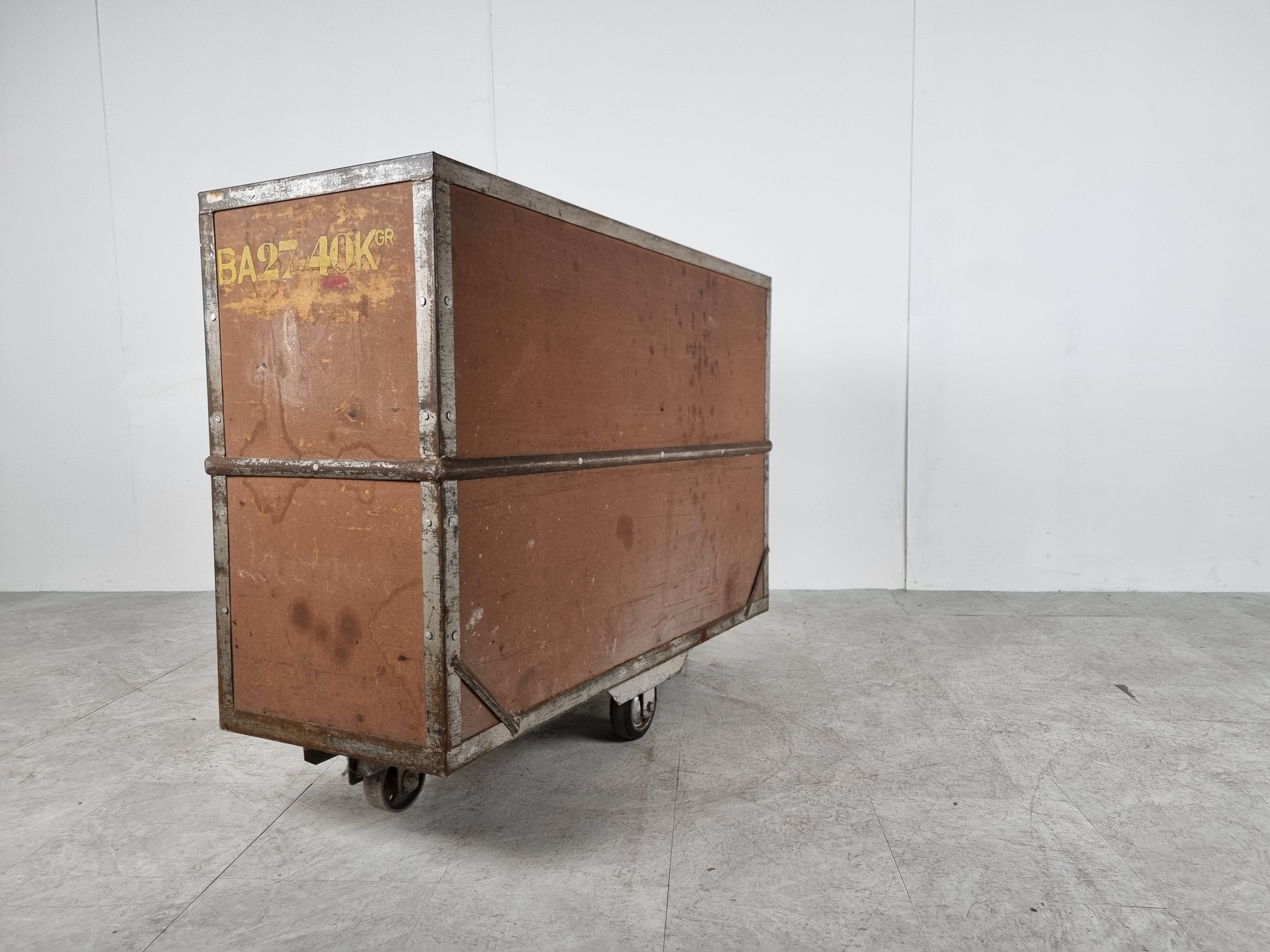 Vintage Industrial Steel and Wooden Trolley, 1950s For Sale 3