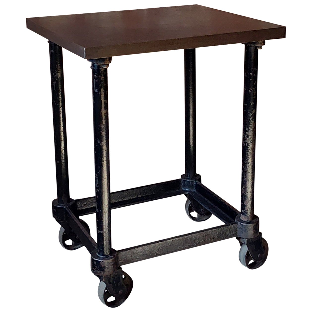 Carrello da bar industriale vintage in acciaio