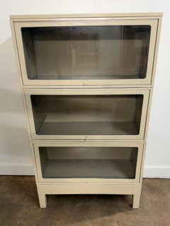 Vintage Industrial Steel Barrister Bookcases with Glass Lift-Up Doors