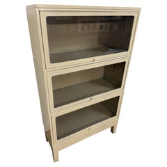Vintage Industrial Steel Barrister Bookcases with Glass Lift-Up Doors