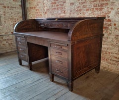 Vintage Industrial Steel & Brass Roll Top Desk