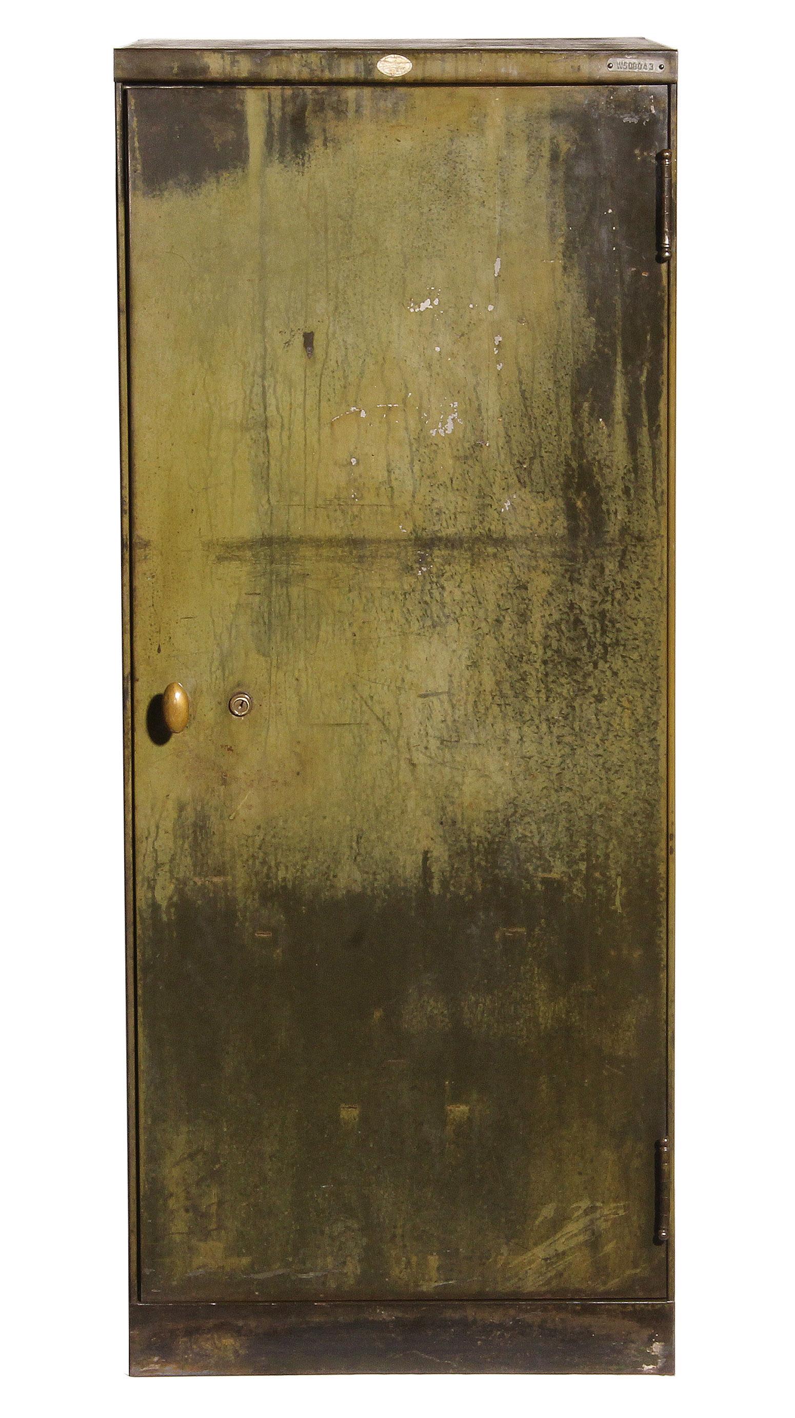 Vintage Industrial distressed green steel cabinet.