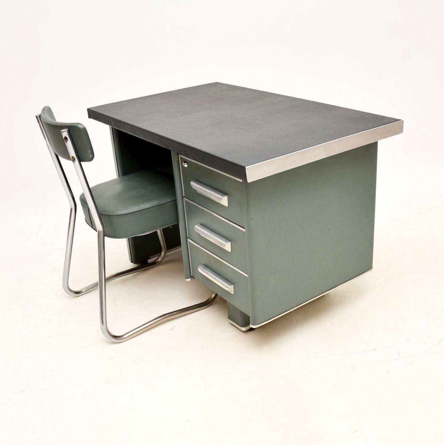 Dutch Vintage Industrial Steel Desk and Chair