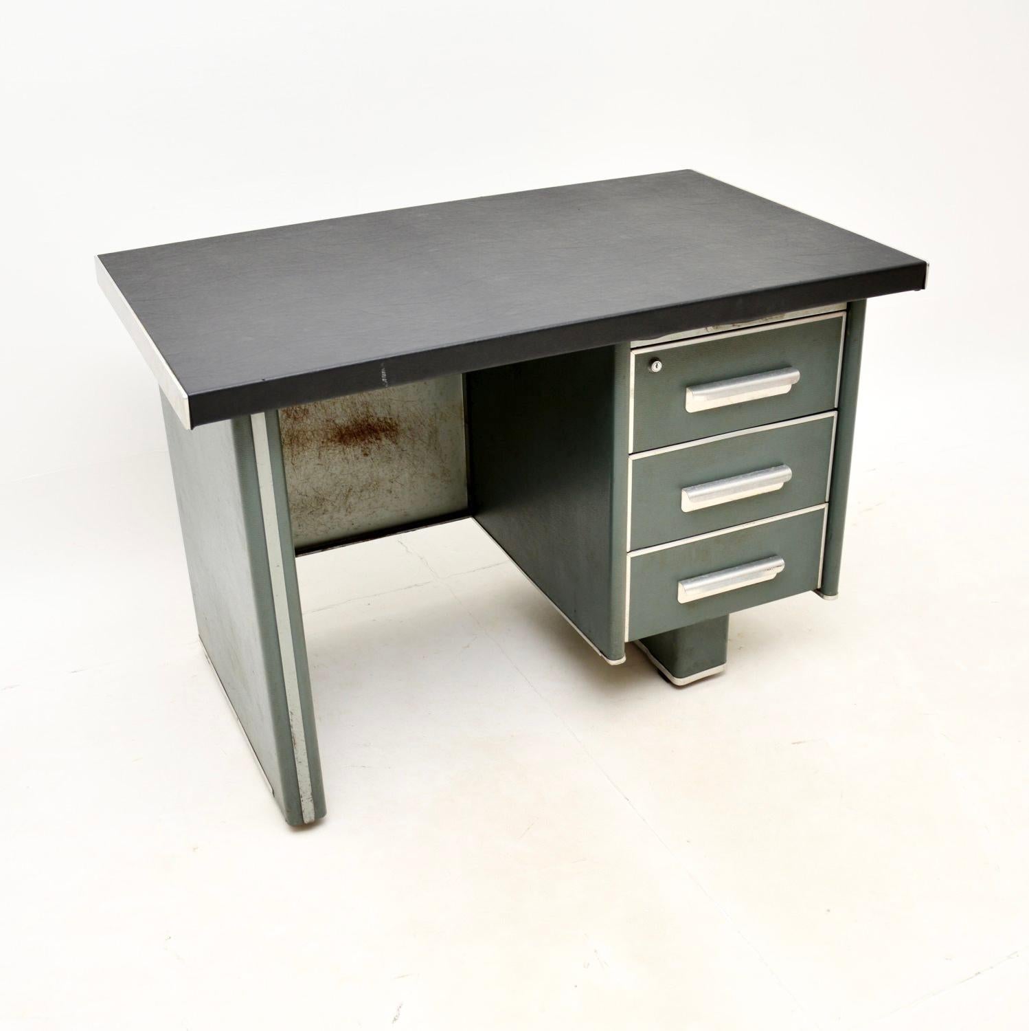 Mid-20th Century Vintage Industrial Steel Desk and Chair