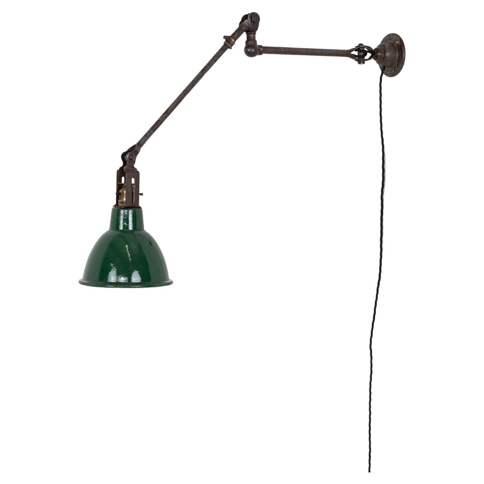 Vintage Industrial Steel Dugdills Machinist's Wall Desk Lamp Light, C.1930 For Sale