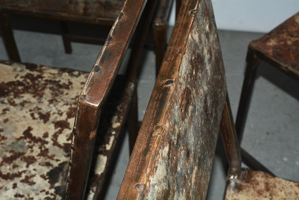 TWO Vintage Industrial Steel Metal Dining Chairs 2
