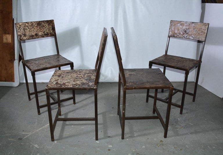 TWO Vintage Industrial Steel Metal Dining Chairs at 1stDibs