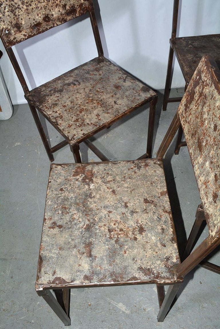 TWO Vintage Industrial Steel Metal Dining Chairs at 1stDibs
