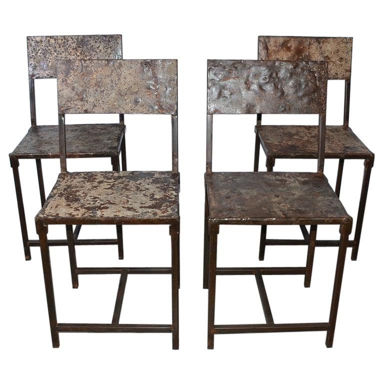 Two Vintage Industrial Steel Metal, Industrial Style Outdoor Dining Chairs