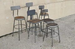 Vintage Industrial Steel Metal Drafting Work Stools Chairs - Group Set of 6