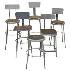 Vintage Industrial Steel Metal Drafting Work Stools Chairs - Group Set of 6