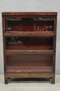 Vintage Industrial Steel Metal Faux Woodgrain Painted Stack Barrister Bookcase