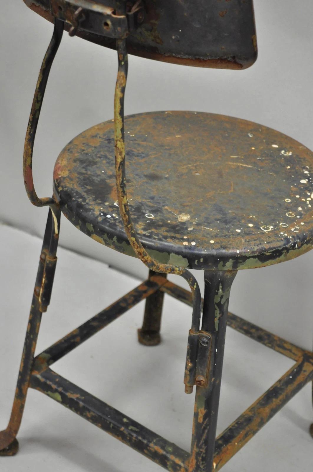 Vintage Industrial Steel Metal Rusty Distressed Garage Work Stool Chair For Sale 8