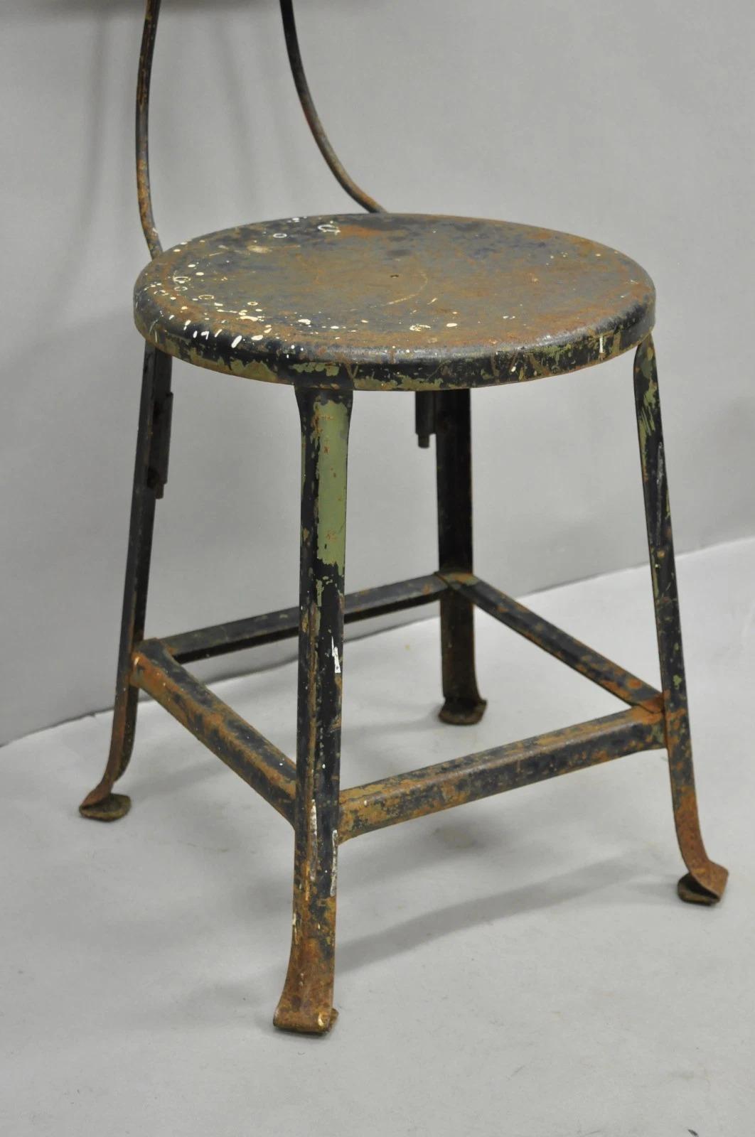 Vintage Industrial Steel Metal Rusty Distressed Garage Work Stool Chair For Sale 3