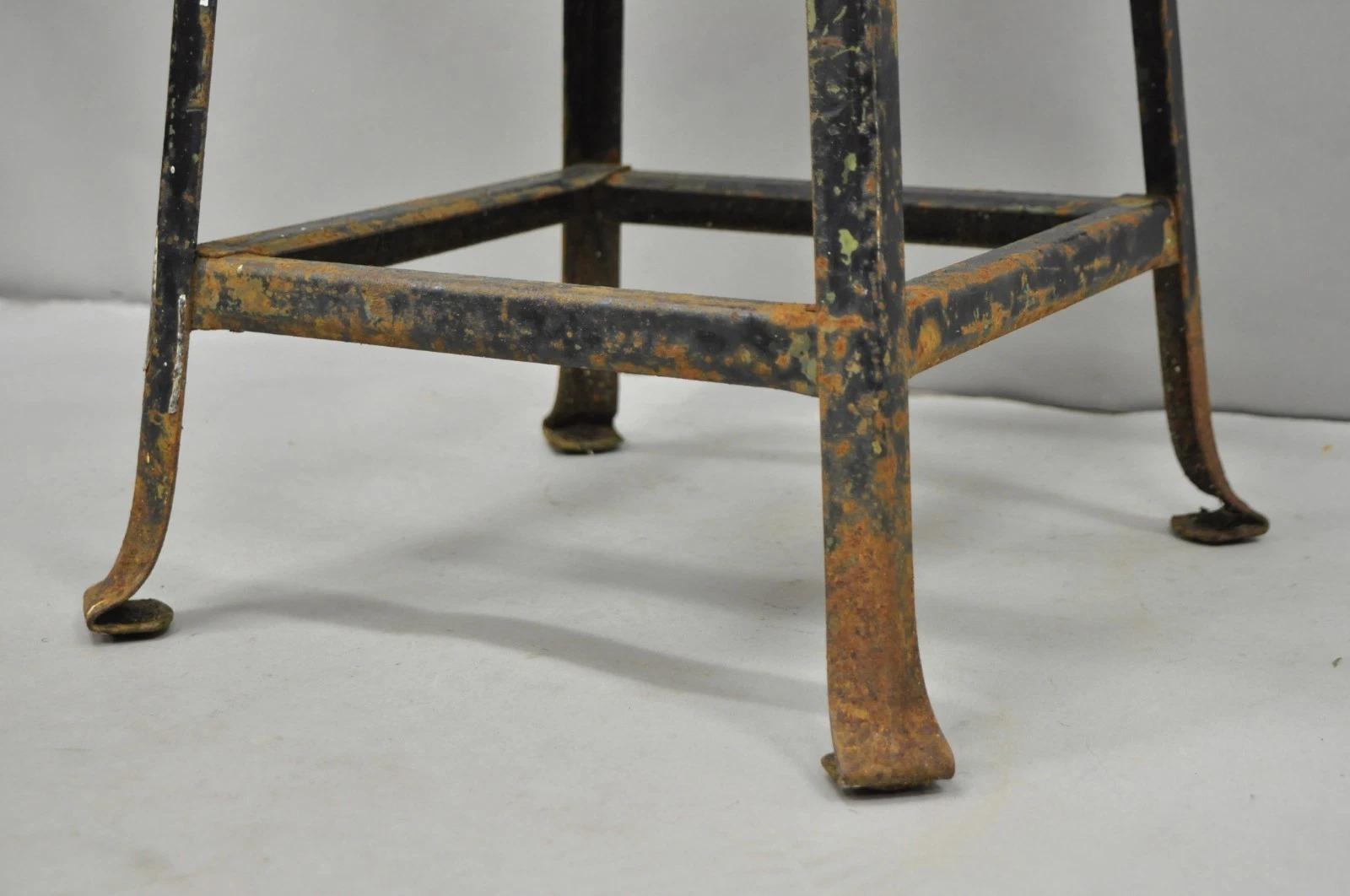 Vintage Industrial Steel Metal Rusty Distressed Garage Work Stool Chair For Sale 4