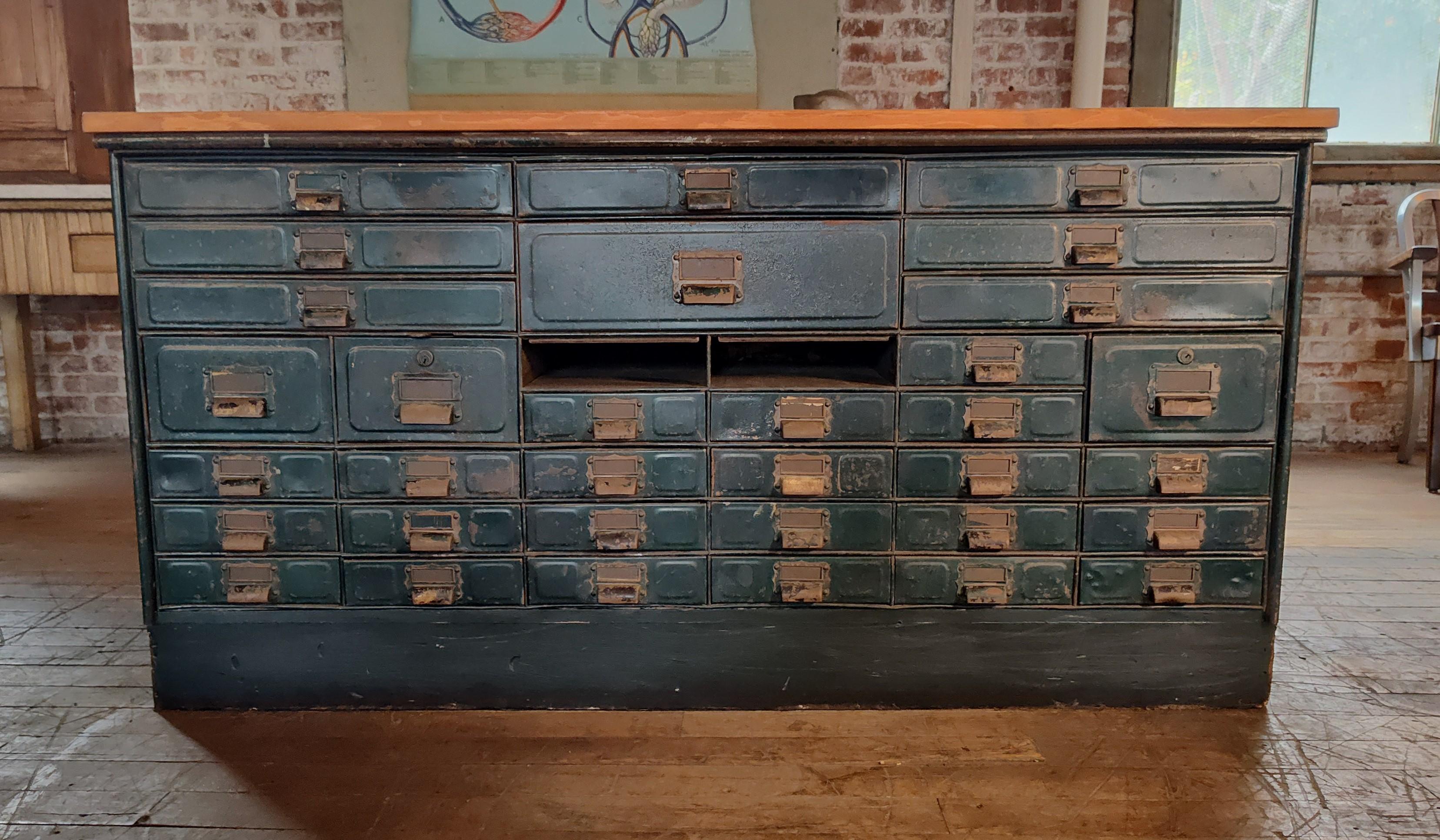 American Vintage Industrial Steel & Pine Multi-Drawer Cabinet