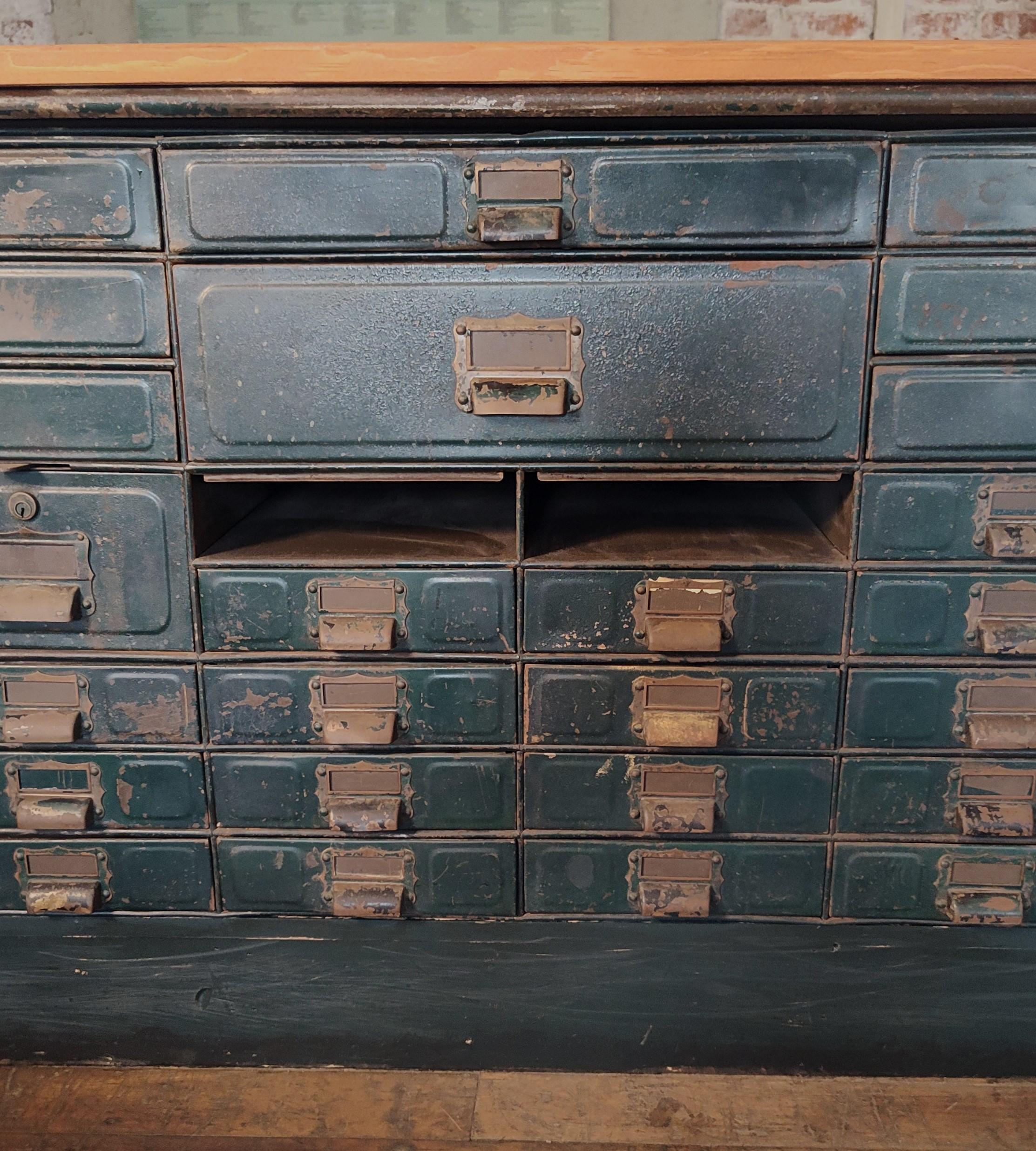 Vintage Industrial Steel & Pine Multi-Drawer Cabinet 2