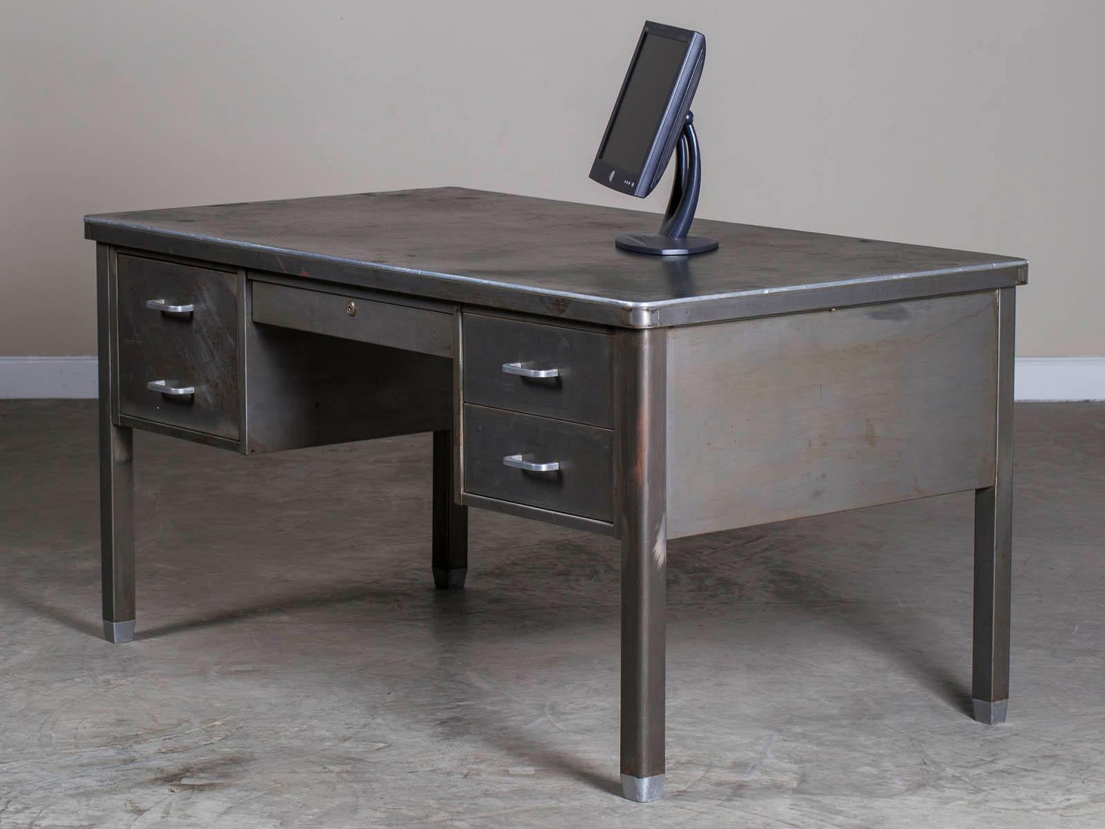 American Vintage Industrial Steel Tanker's Desk USA,  circa 1950 For Sale